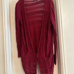 Eddie Bauer Open Weave Red Open-Front Sweater